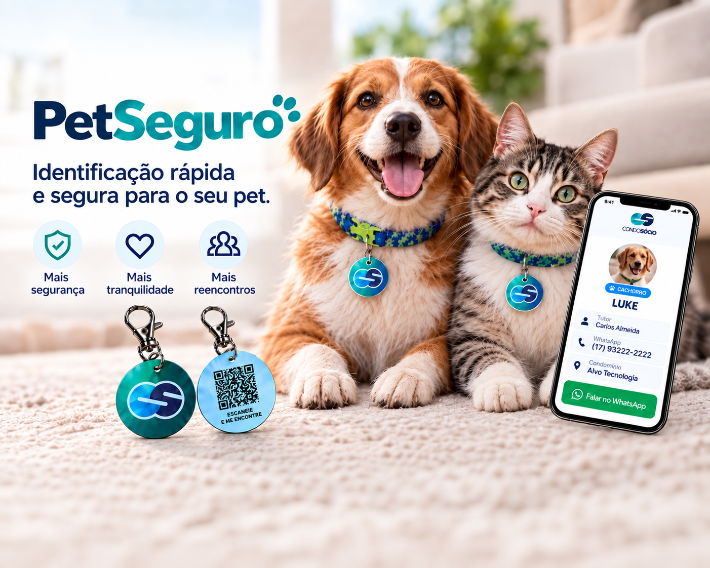 Pet Seguro CondoSócio: pingente com QR Code para identificação do pet